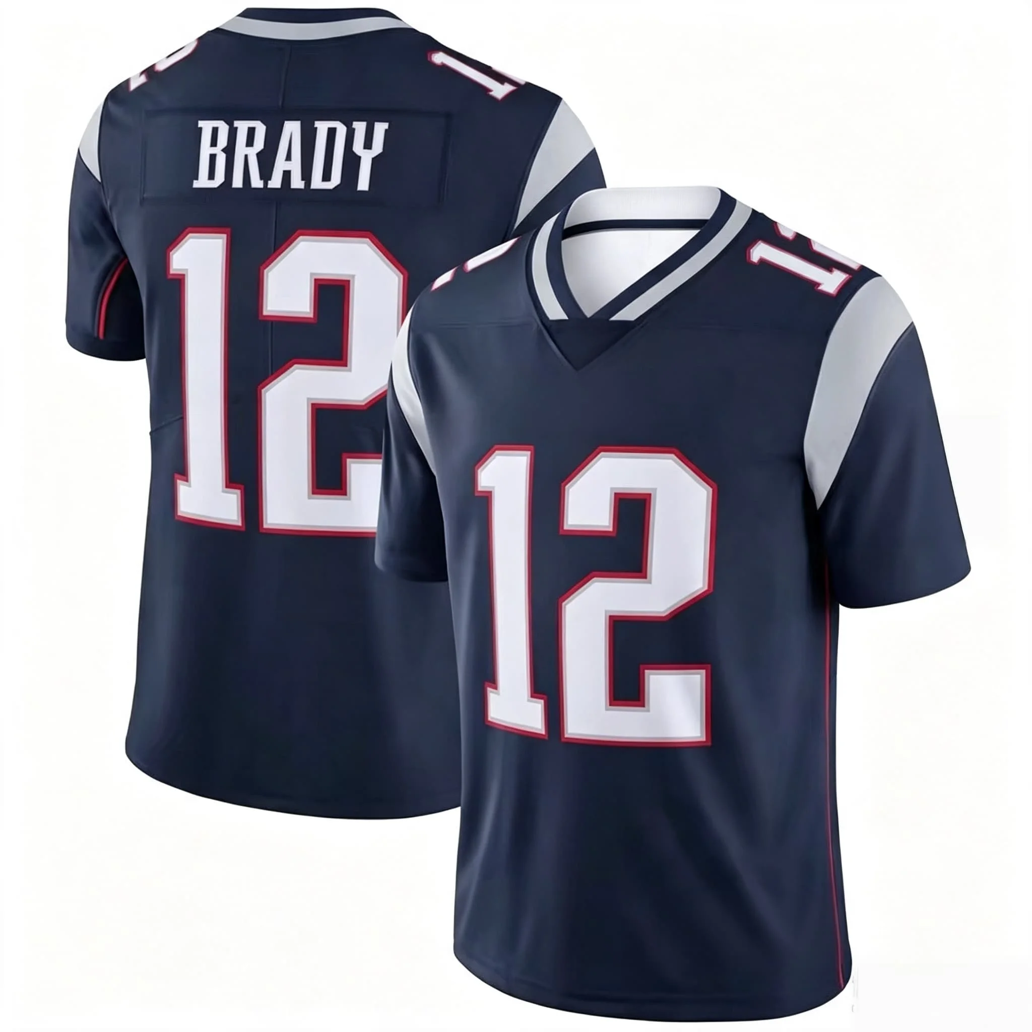 Männer Kinder # 12 Brady Navy Heim-Fußballtrikot mit kontrastierenden Schulterpaneelen, V-Ausschnitt, atmungsaktive Sportfan-Uniform, passend für die ganze Familie – Detail 3
