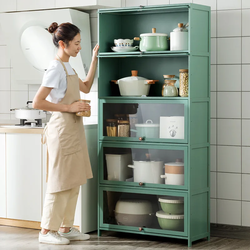 

storage cabinet Floor-to-ceiling multi-layer bowl cabinet Living room Balcony shelf with door Locker Bamboo wood bookcase