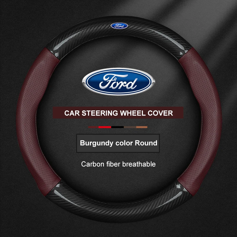 For Ford Explorer Escape Mustang Edge Fiesta Focus Kuga Edge Puma EcoSport Ranger Transit Leather Car Steering Wheel Cover 38cm