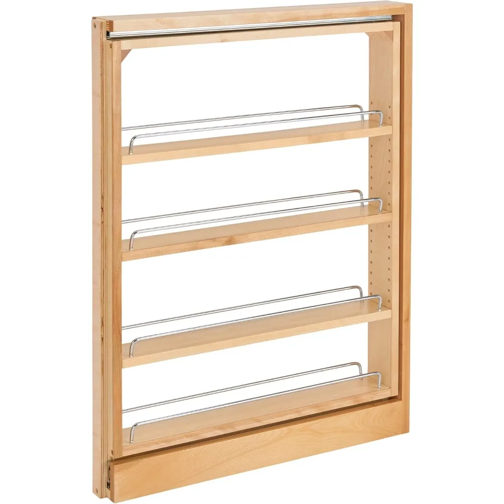 Pullout Shelf Organizer for Base Kitchen or Bathroom Cabinets, Wood Filler Pantry Storage or Spice Rack, Maple, 3