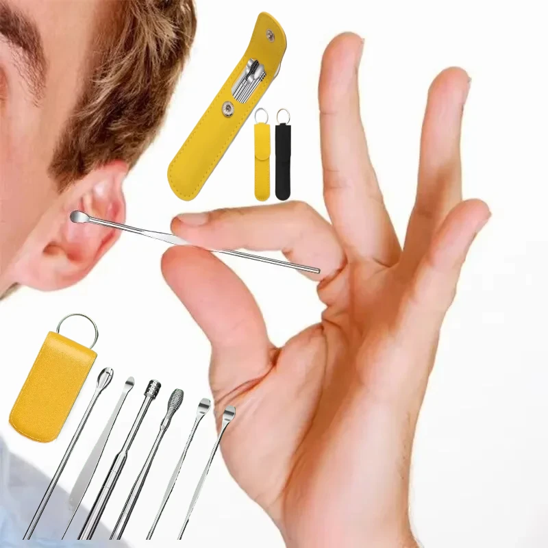 6PCS Stainless Steel Ear Pickers 360 Degree Spiral Ear Spoon Set for Safe Ear Cleaning Keep Ears Clean Healthy