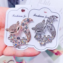 Gold Color Shiny Rhinestone Fox Brooch for Women Long Tailed Animal Party Brooch Gifts Bag Clothes Lapel Pin Badge Jewelry Gift