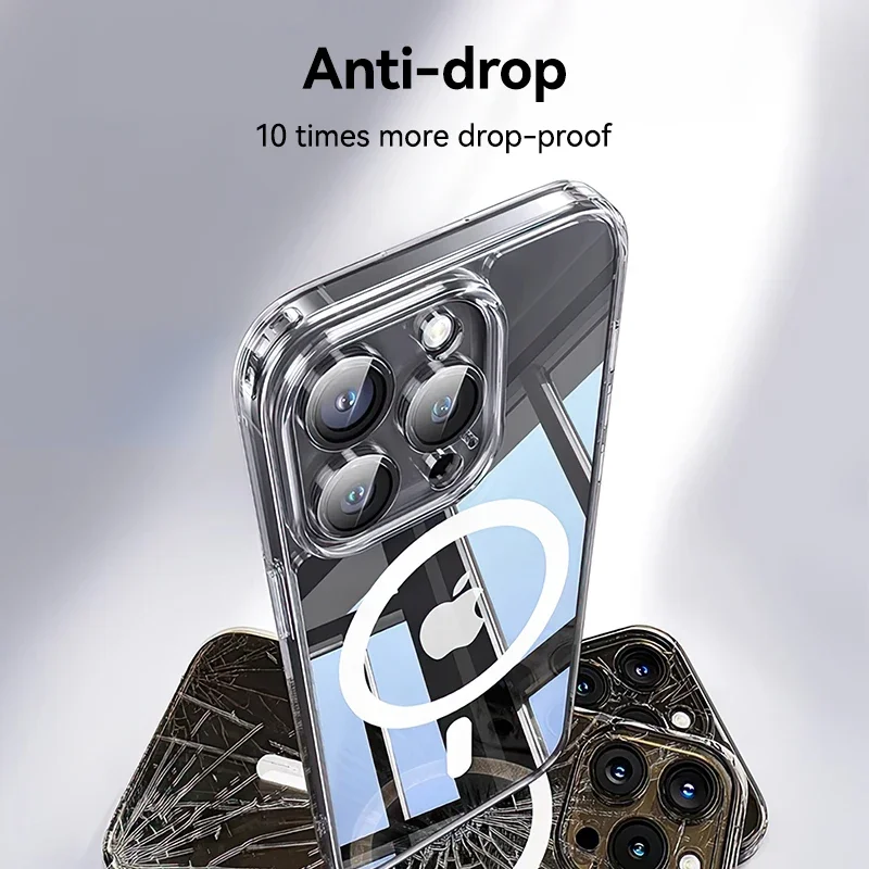 Joyroom-حافظة مغناطيسية شفافة لهاتف iphone 16 pro max ، ضد الأصفر ، شاحن لاسلكي ، غطاء مغناطيسي رقيق