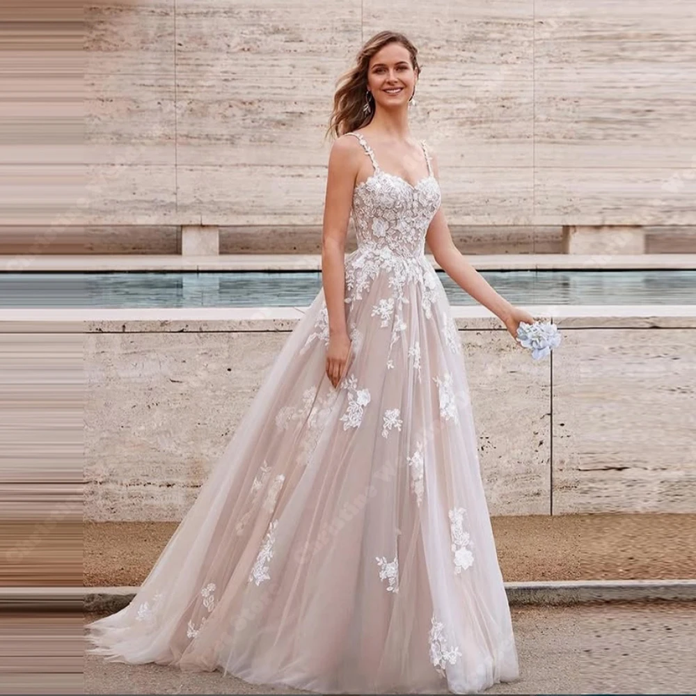 

Sweetheart Collar Women Wedding Dresses Sexy Spaghetti Straps A-Line Prom Gowns Mopping Length Ball Vestidos De Novia Customized