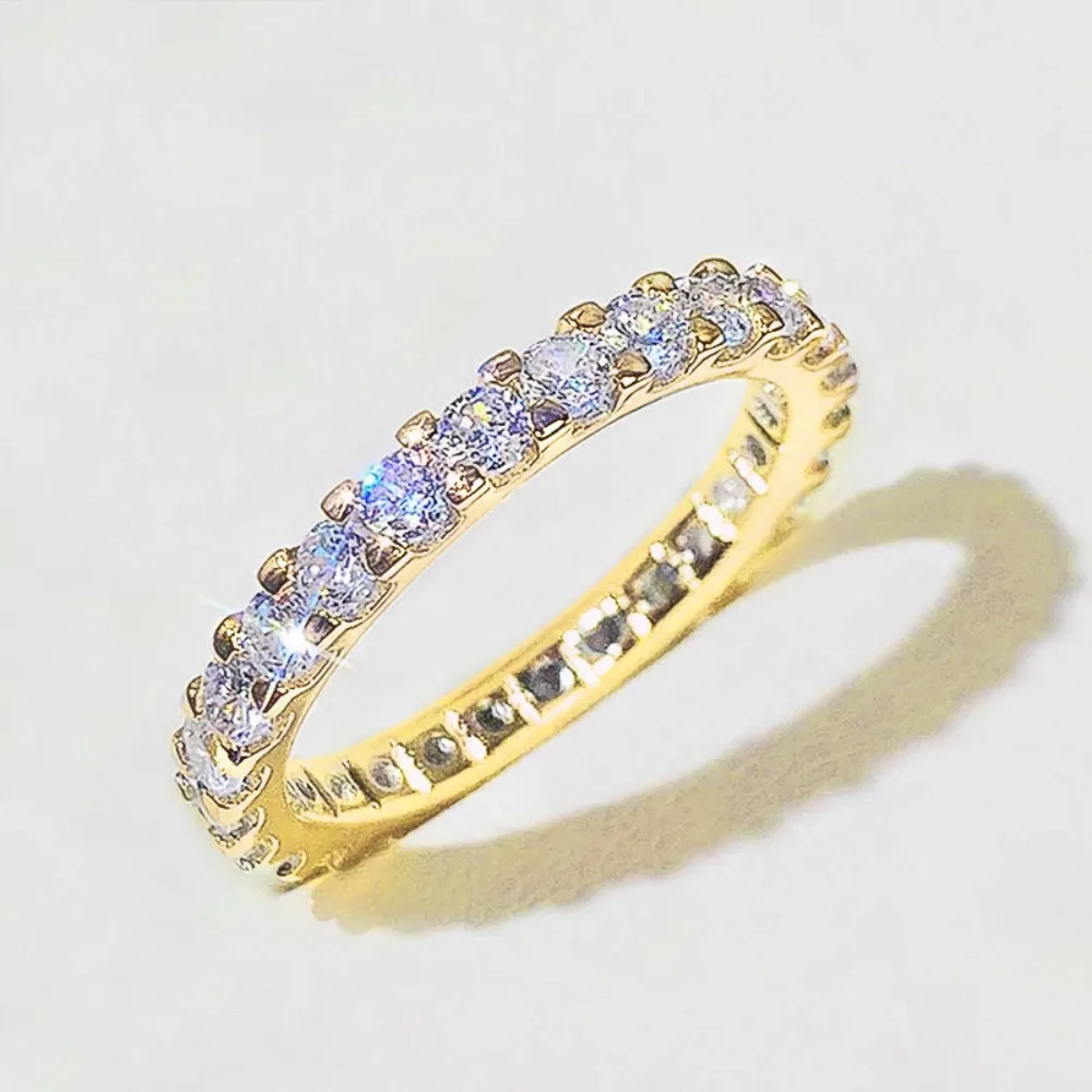 New Classic Full Eternity Cubic Zirconia Rings Gold/Silver Color Micro Pave Band Ring for Women Stackable Bridal Wedding Jewelry