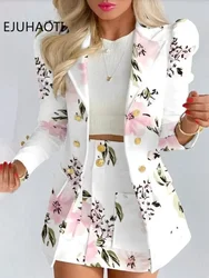 Blazer e vestido de manga comprida feminino, casaco com mini saia, monocromático, fato de 2 peças, primavera, frete grátis