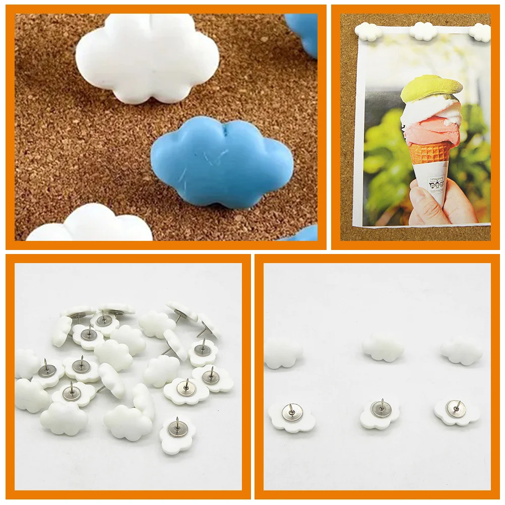 Household Thumb Tacks Creative Thumbtacks Cute Cream White Clouds Resin Cork Board DIY Handmade Push Pins 30pcs Office Posters