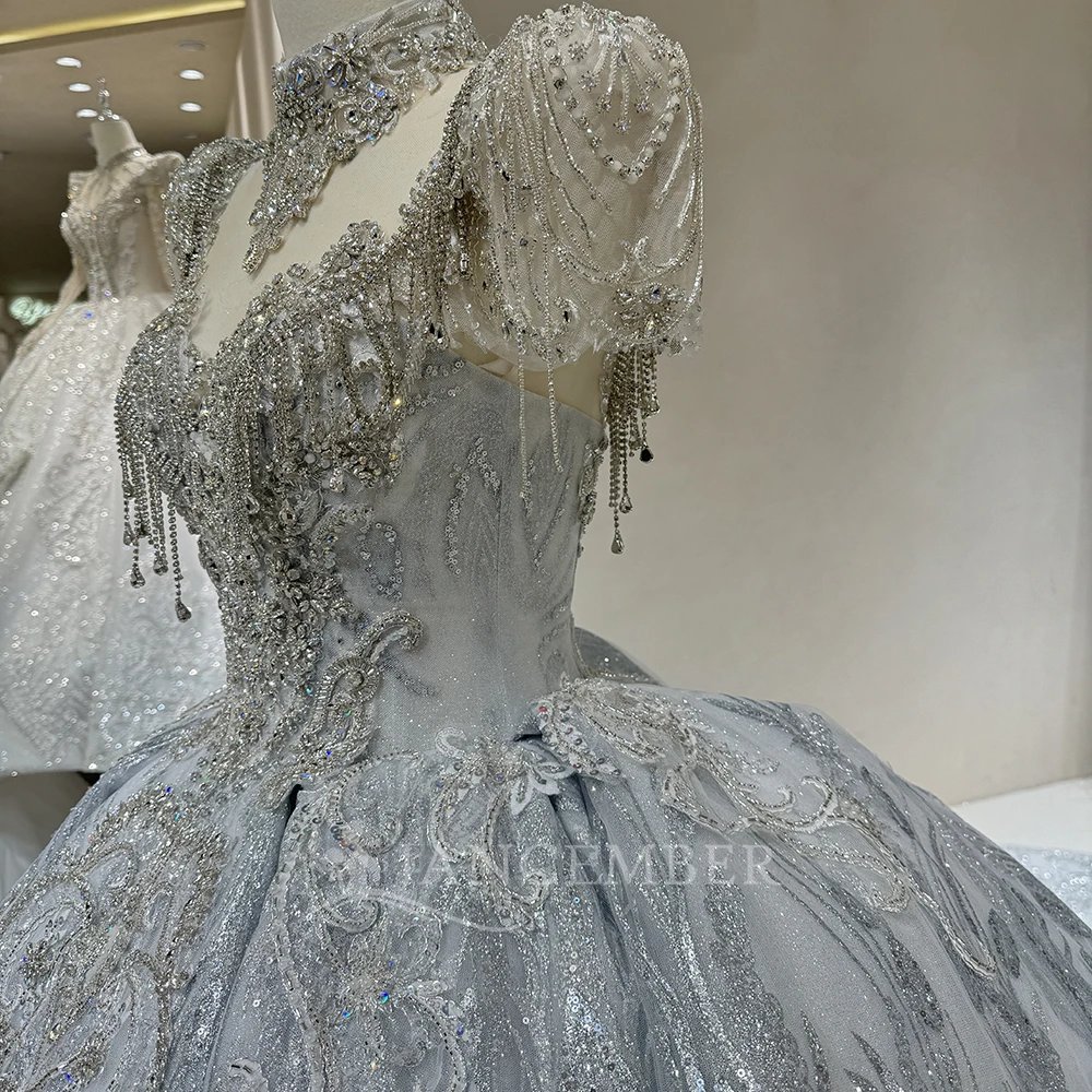 ヴィンテージウェディングドレス スパンコール ブライダルボールガウン Oネック 半袖 カスタマイズされたプリンセス花嫁ドレス Vestidos De Novia