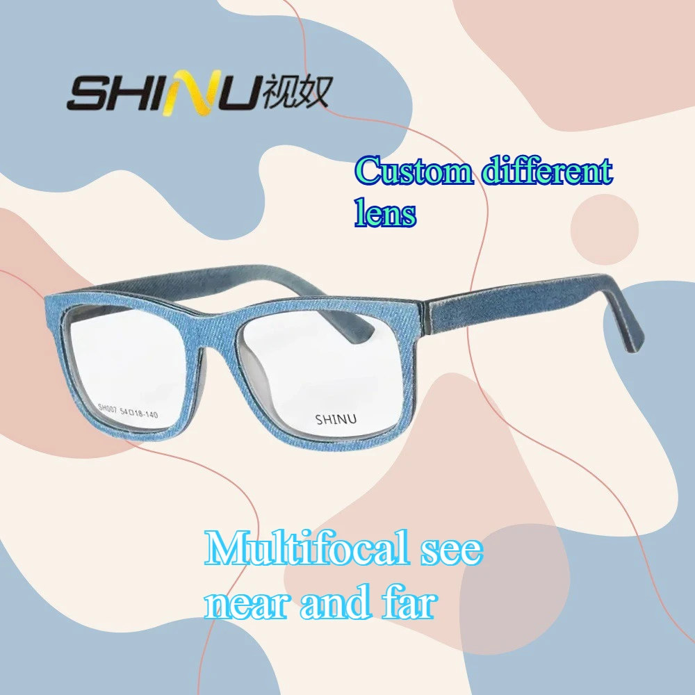 

Джинсовые очки SHINU для мужчин, прогрессивные линзы, очки с автоматической регулировкой по рецепту, джинсовая одежда, очки ручной работы на заказ