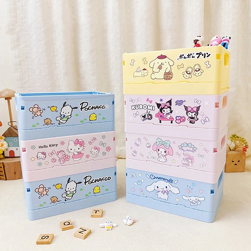 Sanrio Folding Storage Box 17CM Kawaii Kuromi Melody Cinnamoroll Pom Pom Purin Anime Peripheral Kawaii Stackable Box Gift