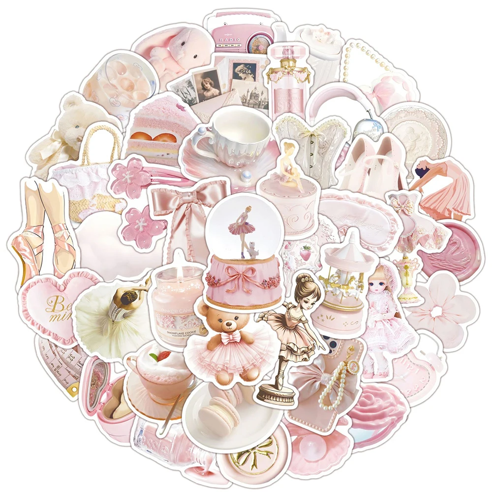 10/30/50pcs Cute Pink Ballet Girls Aesthetic Stickers Ins Style Decals Laptop Phone Scrapbook Diary Decoration Sticker Kids Toys