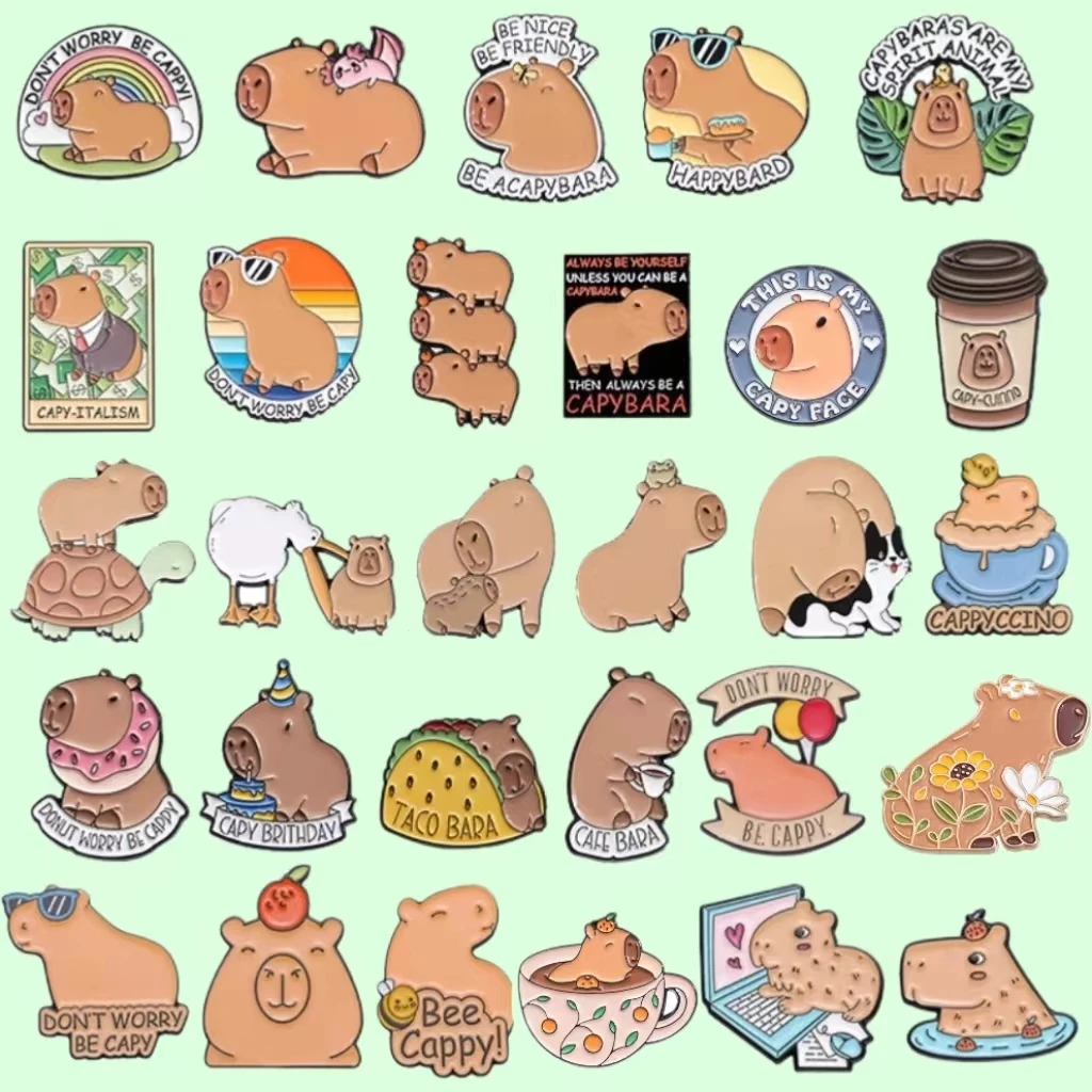 Cute Animal Collection Enamel Pins Lots of cute Capybara brooches Backpack Hat Lapel Accessories Metal Badge Jewelry Wholesale