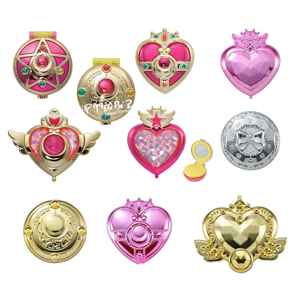 Bandai Sailor Moon Gashapon Transfiguration Mini Makeup Mirror Anime Figure PVC Collections Toys Model Ornaments Kids Doll Gifts