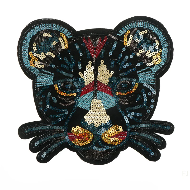 

[YU] голова леопарда, вышитая блестками, модная аппликация, пришитая нашивка, ткань «сделай сам»