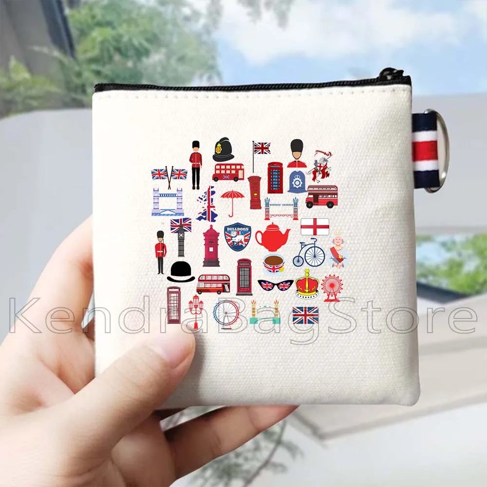 London City Icons England Union Jack Vereinigtes Königreich Stadtbild Big Ben Canvas Geldbörse Schlüsseletui Kleine Tasche Geldbörse Reißverschlusstasche