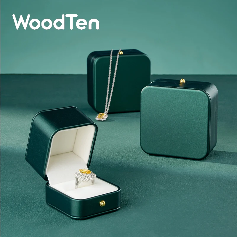 WoodTen Ring Box Leather Jewelry Organizer Box Ring Earring Necklace Pendant Gift Box Proposal Engagement Wedding Customizable