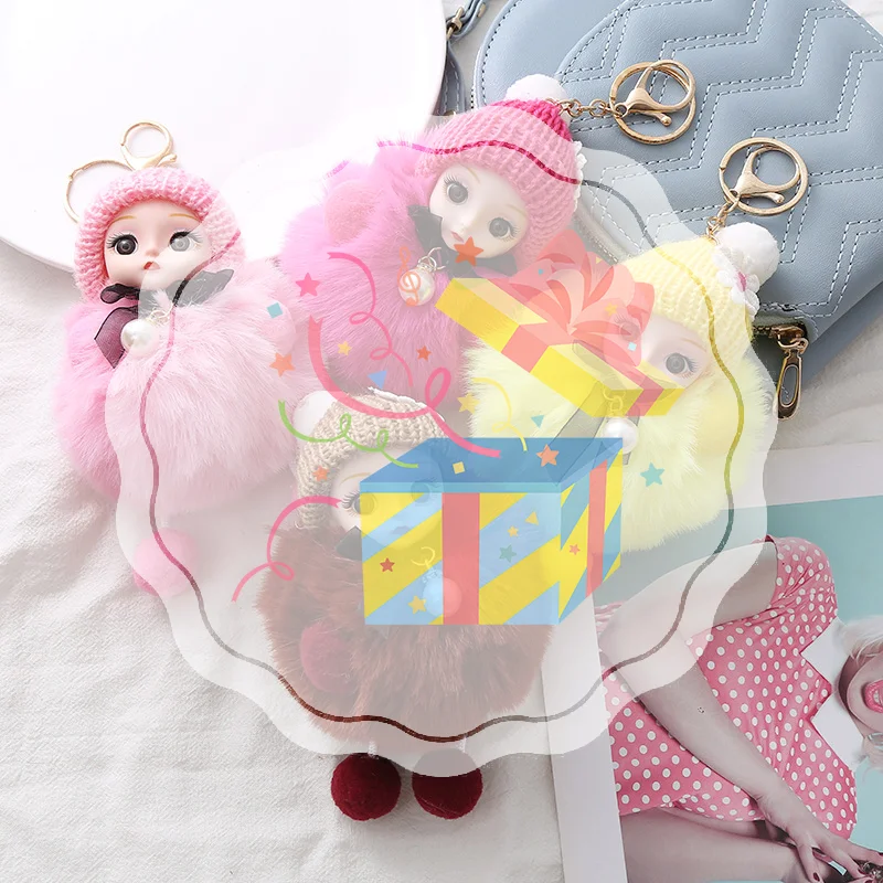 

Cute Plush Keychain Imitation Rex Rabbit Fur Ball Keyring Big Eye Doll Pendant Fashion Car Bag Charm