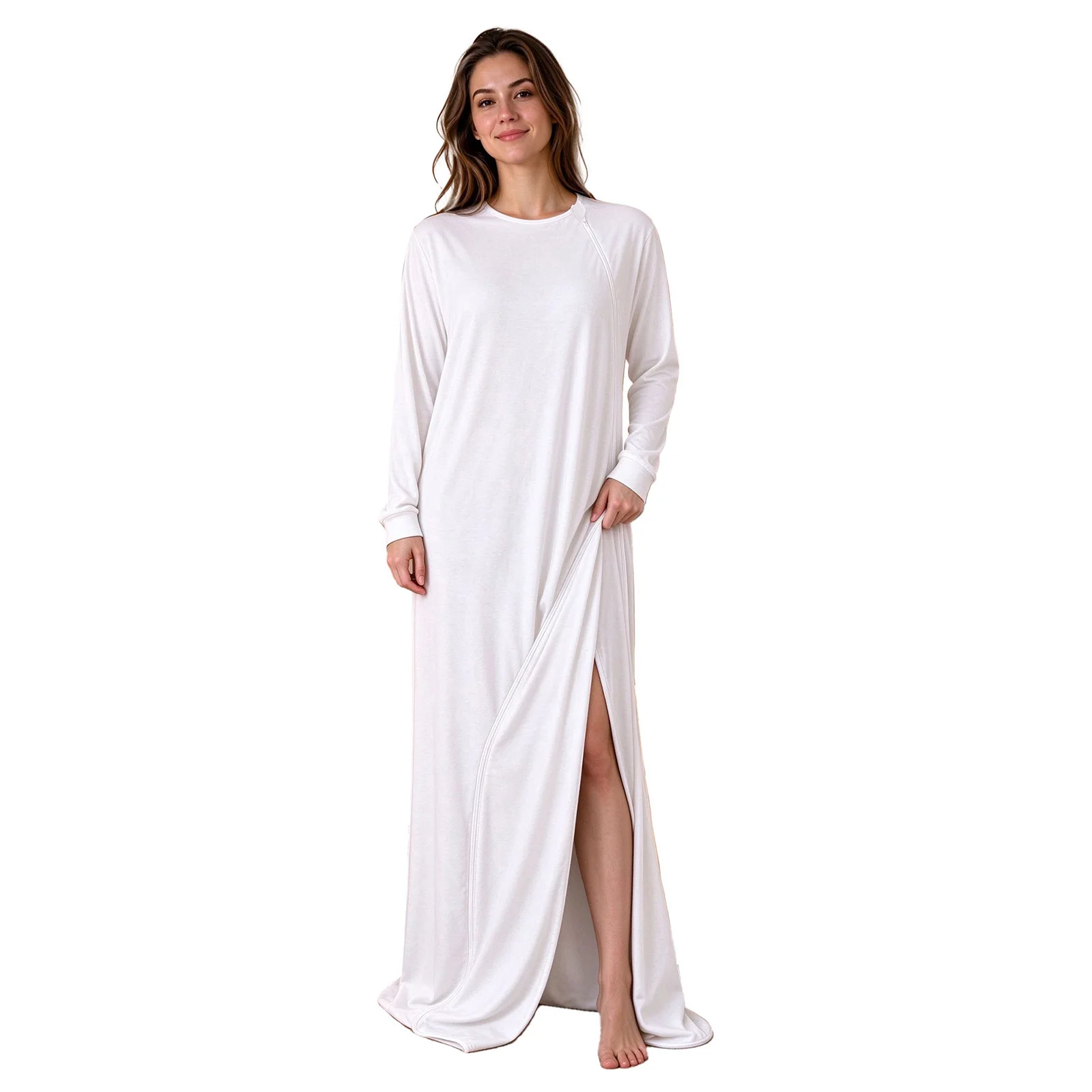 Women Casual Cotton Comfortable Pajamas Long Sleeve Nightgowns Loose Spring Autumn Night Dress Sleep Shirts Special Medical Care