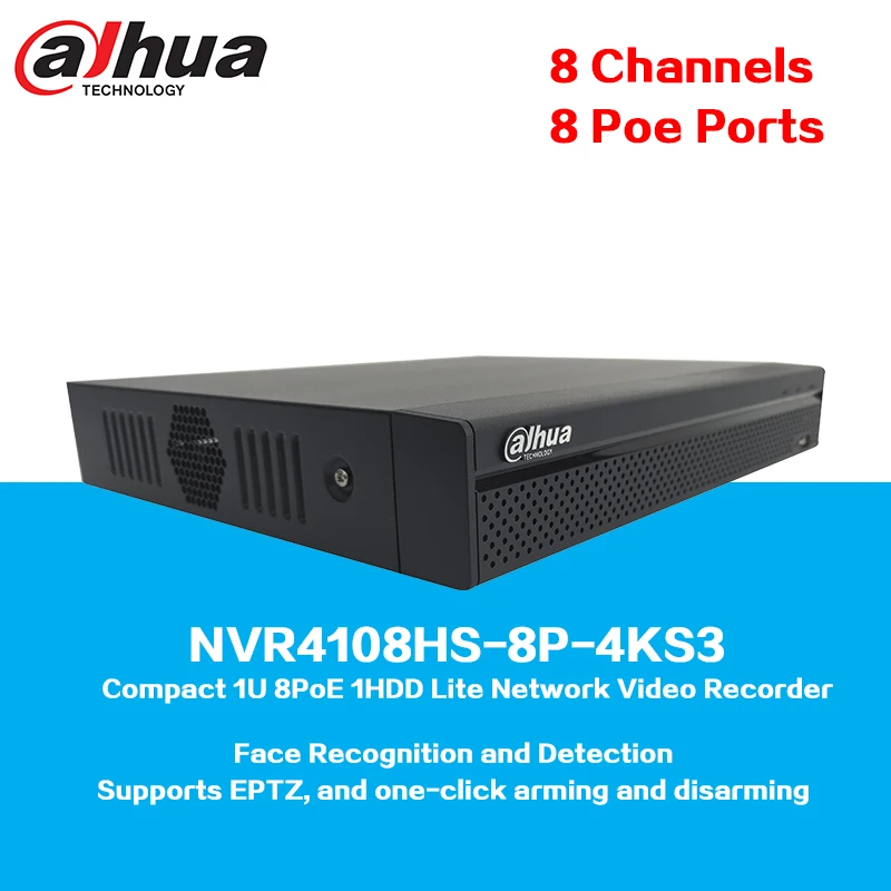 Dahua NVR4108HS-8P-4KS3 8CH Compact 1U 8 PoE Ports HDD Lite Network Video Recorder