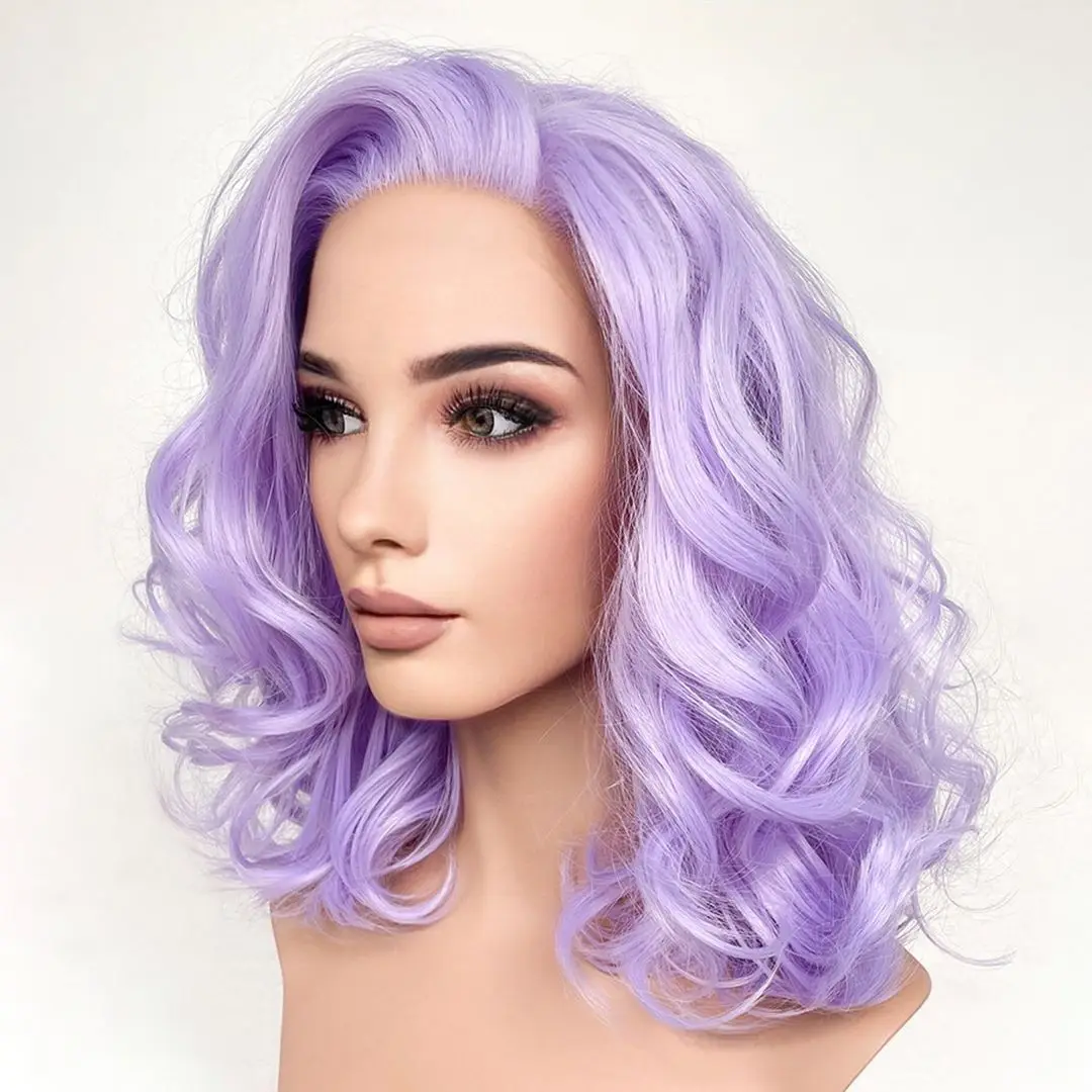 Loose Wave Short Bob Purple Blonde Glueless Lace Front Synthetic Hair Wigs for Women Glueless Transparent High Qulaity Lace Wigs