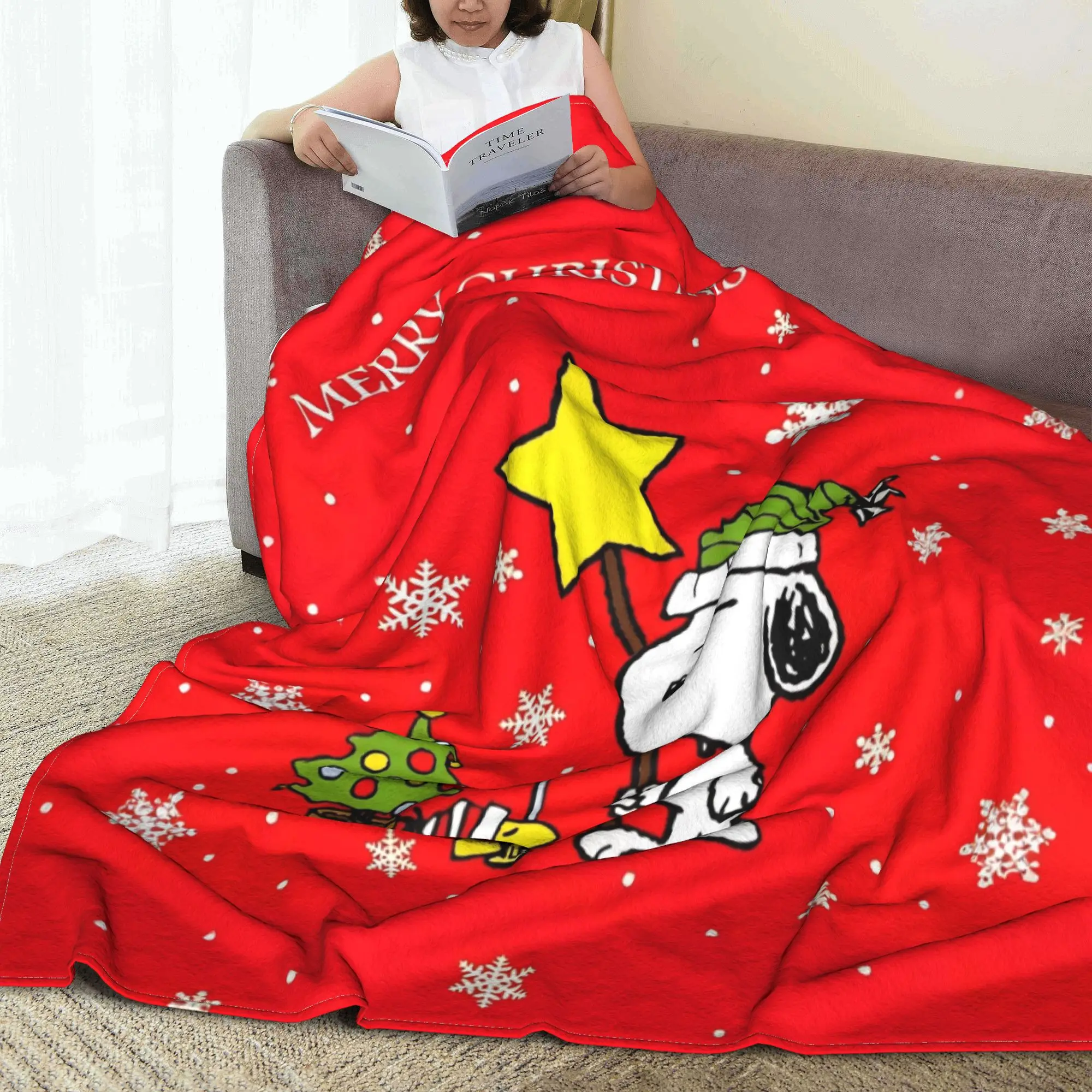 Cute Cartoon Snoopy Blanket Fleece Spring Autumn Christmas Breathable Super Soft Throw Blanket for Bedding Office Rug Piece