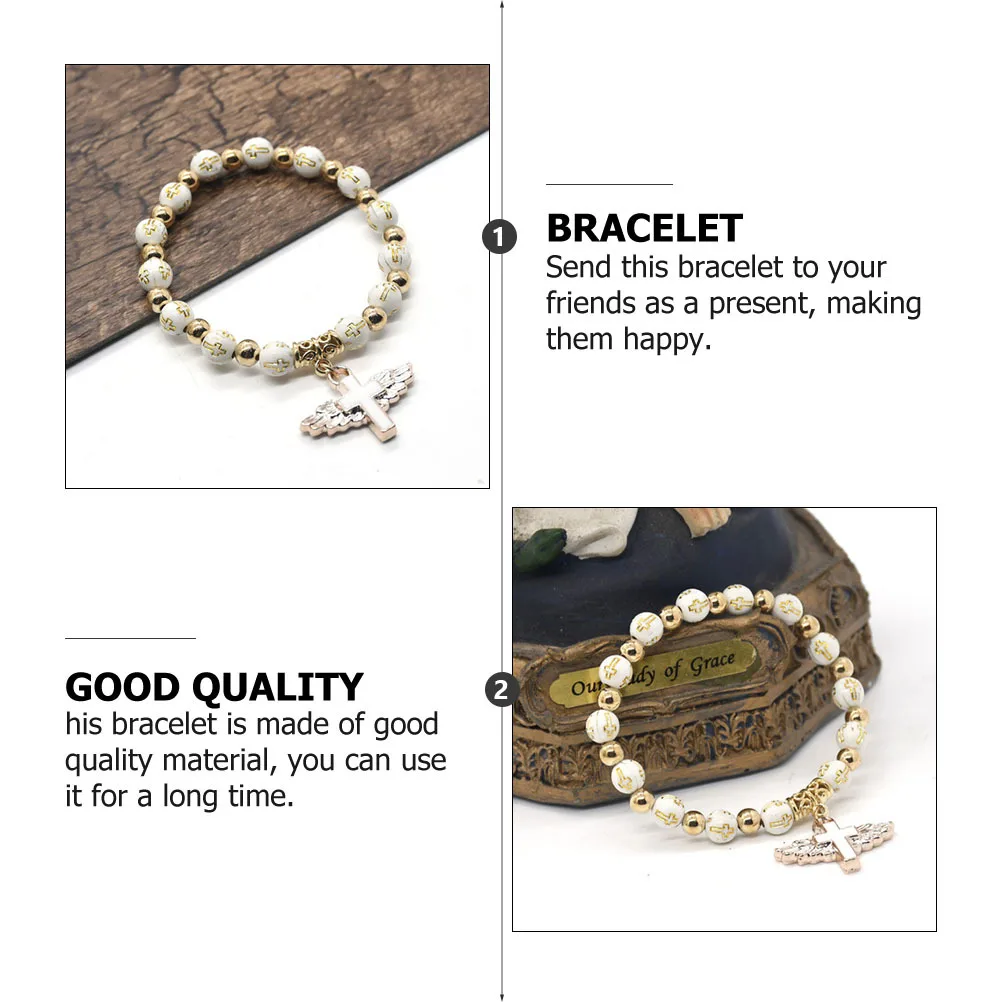 

4Pcs Beaded Bracelets for Women Elegant Cross Pendant Hand Rope Fashionable Wrist Jewelry Creative Wearable Gift for Friends