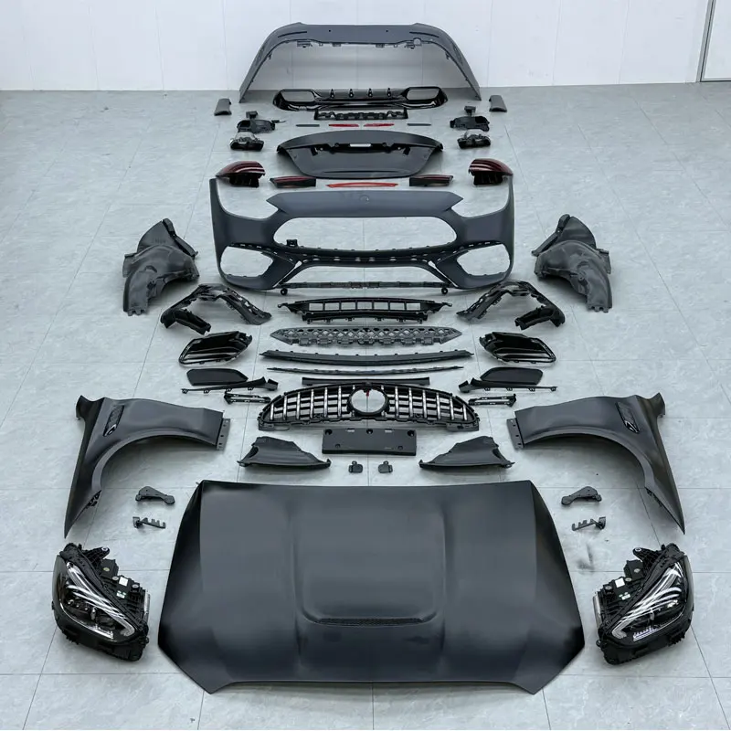 W205 إلى W206 قطع غيار السيارات لبنز 2015-2021 C الفئة W205 ترقية 2022-2025 W206 C63 طقم هيكل السيارة الوفير العلوي هود المصدات #6