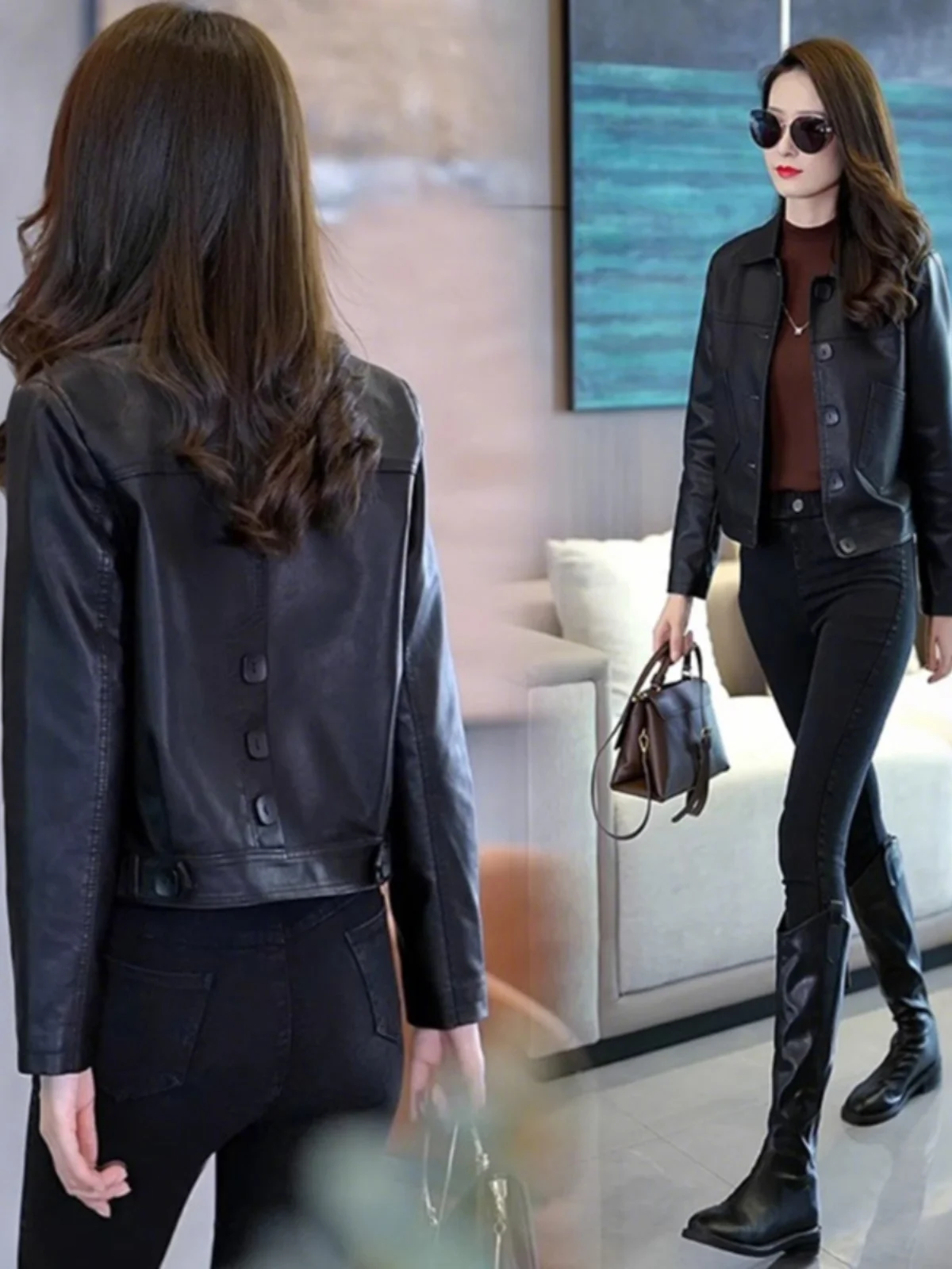 Ele ort PUレザーバイカージャケット レディースファッション 春の新作 スリムフィット モーターサイクルジャケット レディーストップコート スリムセンセーション