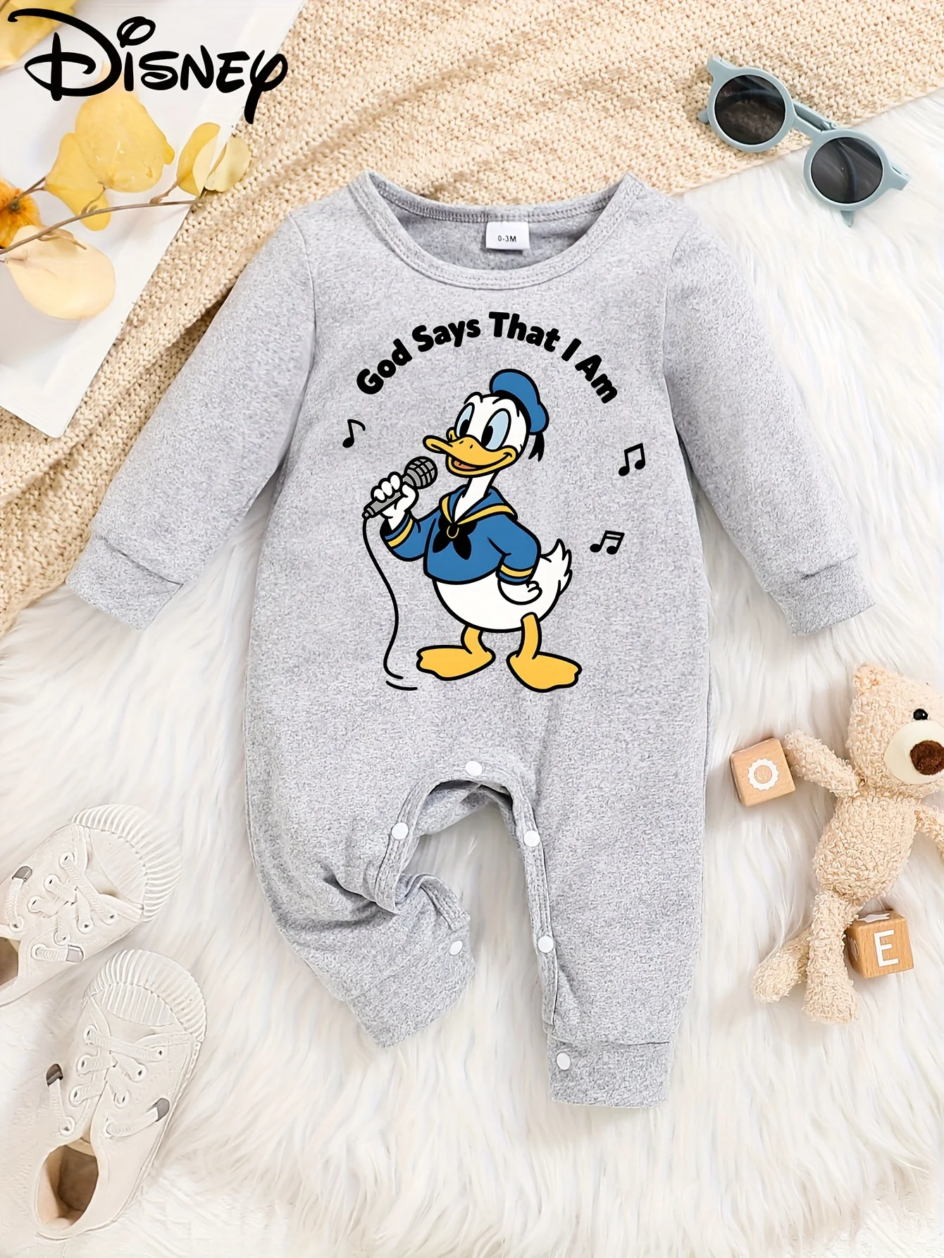 

【Осанторизованный】Детский комбинезон с длинными рукавами Disney Donald Duck, милый узор с принтом, круглый вырез, мягкий и удобный, можно стирать в машине, подходит для всех сезонов, подходит для уличного ношения