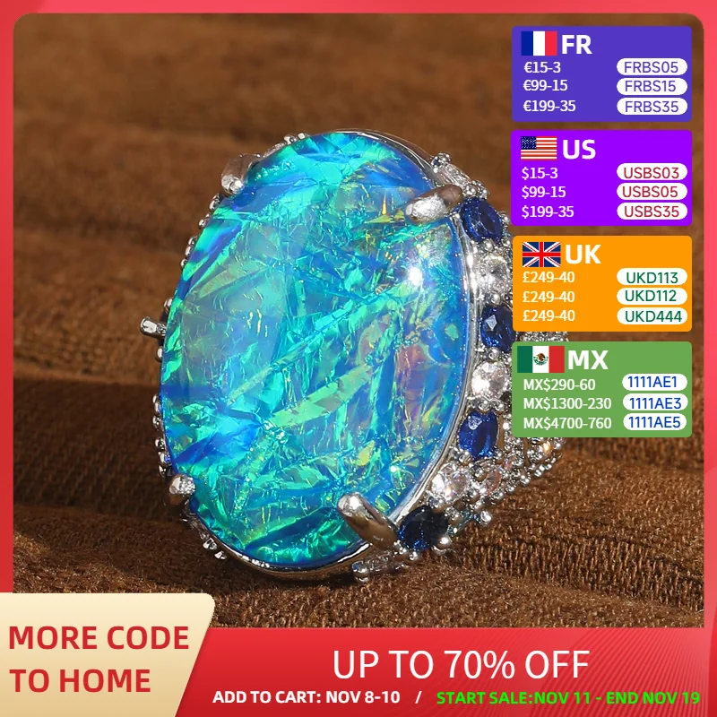 

Vintage Blue Opal Ring Jewelry Original Woman Silver Color Rhinestone 2025 Valentine Day Luxury Designer Jewelry Accessories New