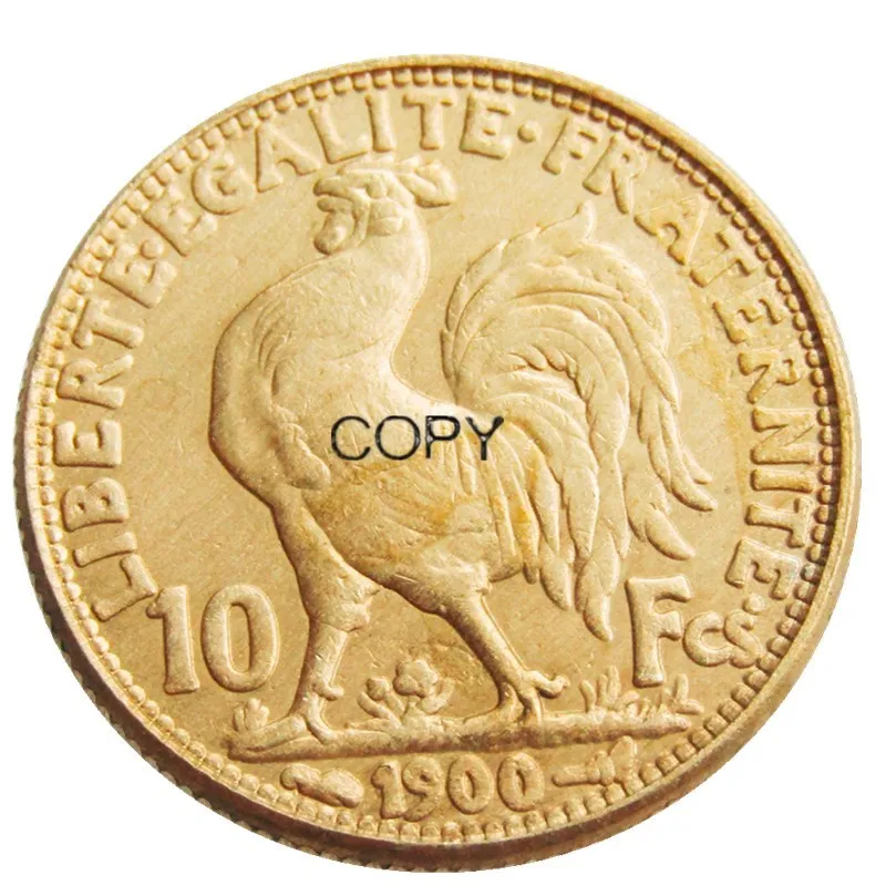 France 10 Francs 1900 Marianne Rooster Gold Plated Copy Coin