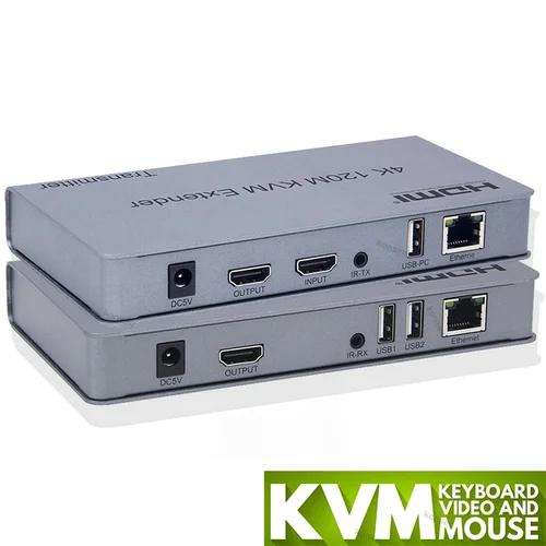 Cat5e/6 케이블, HDMI USB KVM 이더넷 확장기, 송신기 리시버 키트, 지지대 마우스 키보드, 4K, 30Hz, 120M