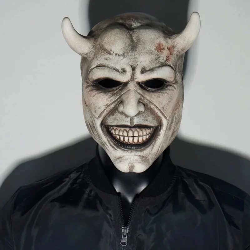 Horror The Black Phone The Grabber Evil Horn Mask Cosplay spaventoso Half Face casco in lattice Halloween Carnival Party Costume puntelli