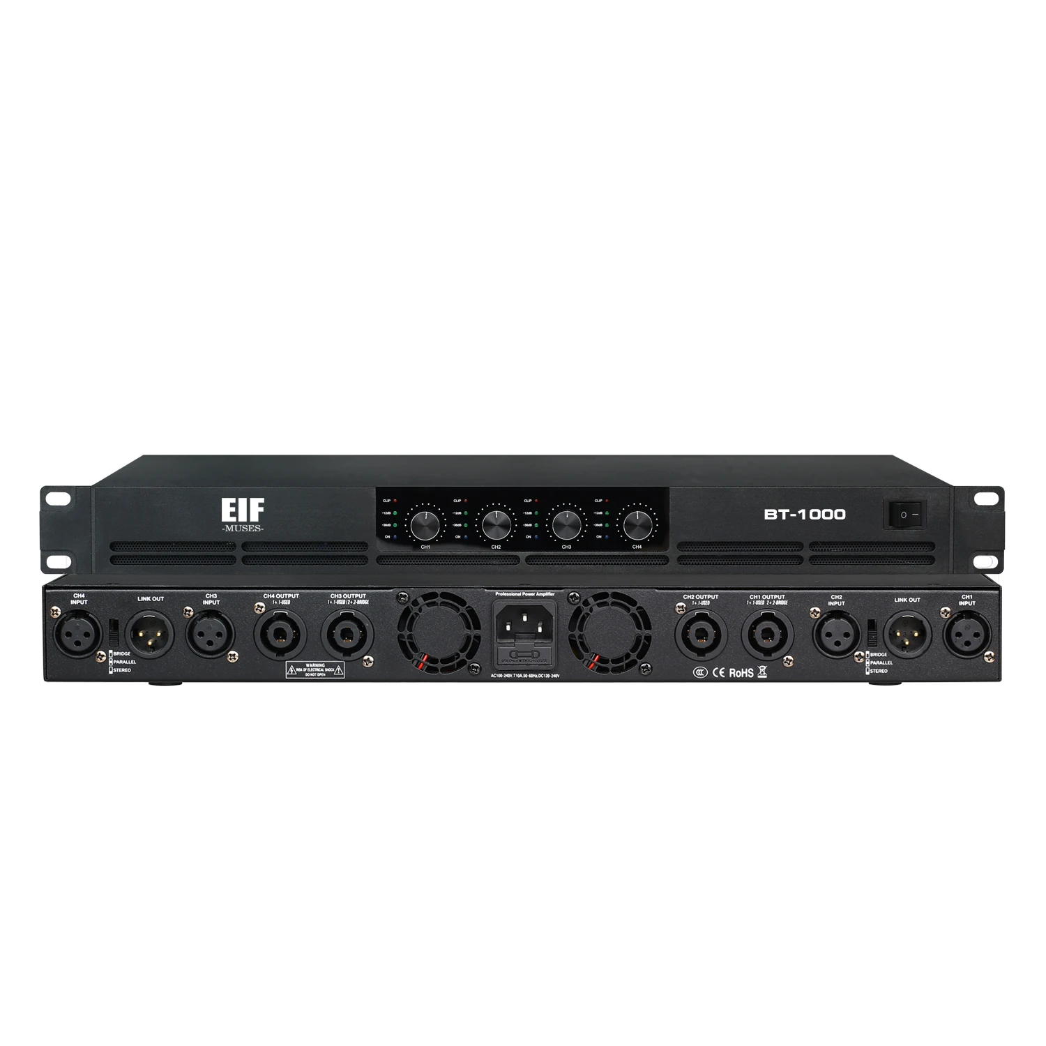 

2025 hot sale EIF BT1000 Professional 4-channel High-power Amplifier 3200W Home Grade Audio 1U Digital Power Amplifier