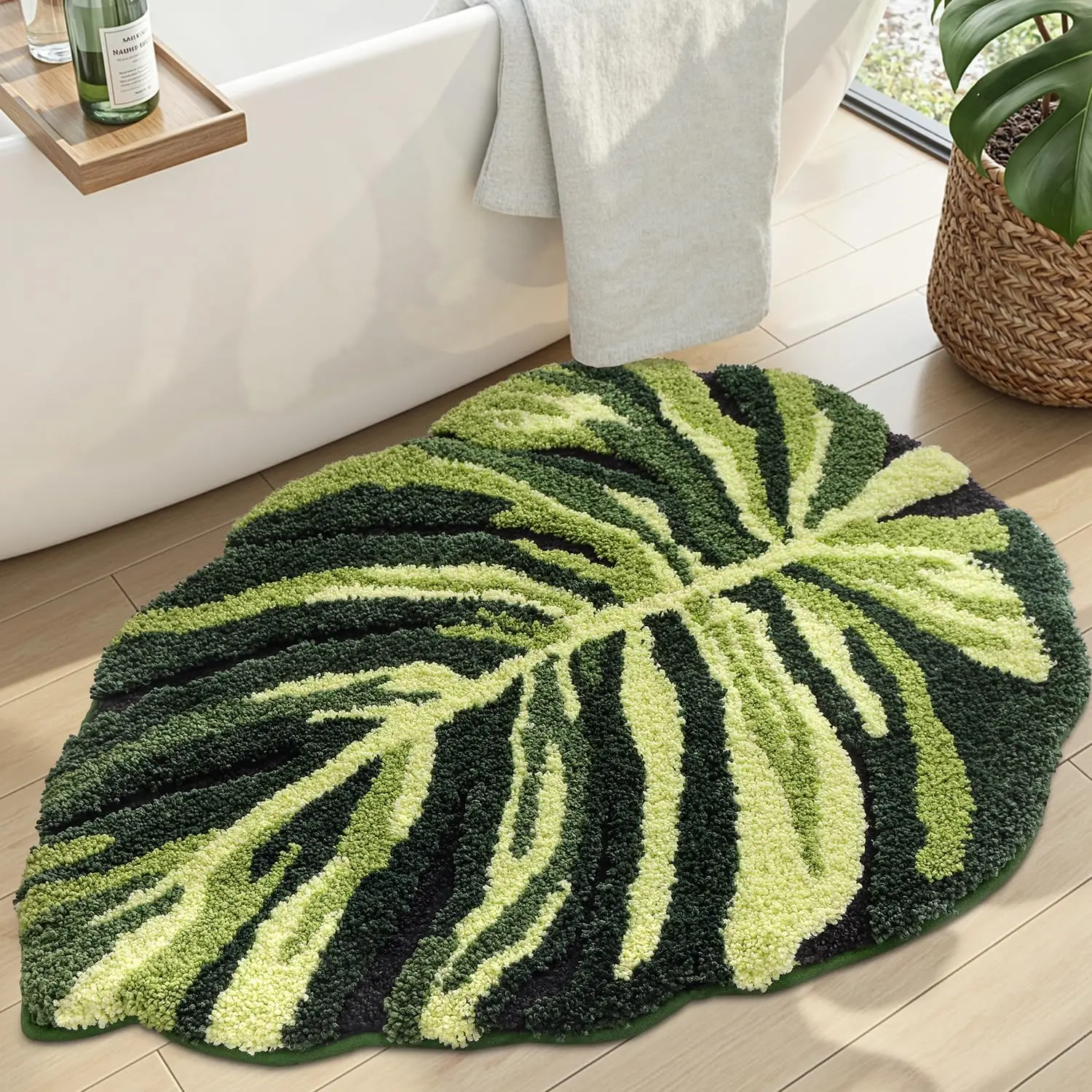 

Коврик для ванной с рисунком листа монстеры, 31,5x47 дюймов, мягкий пушистый коврик с нескользящей основой, быстросохнущий, для душа и спальни