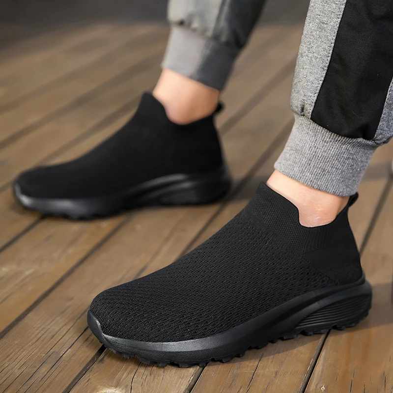 Men Shoes Breathable Men's Casual Sock Sneakers Knitted Fabric Lightweight Running Shoes Outdoor Slip on Tennis Walking Footwear