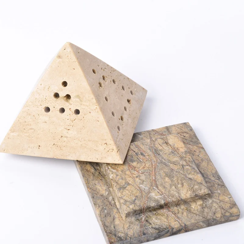 Natural Yellowstone Gray Quartz Pyramid shaped Incense Burner, High end Light Luxury Desktop Aromadiffuser