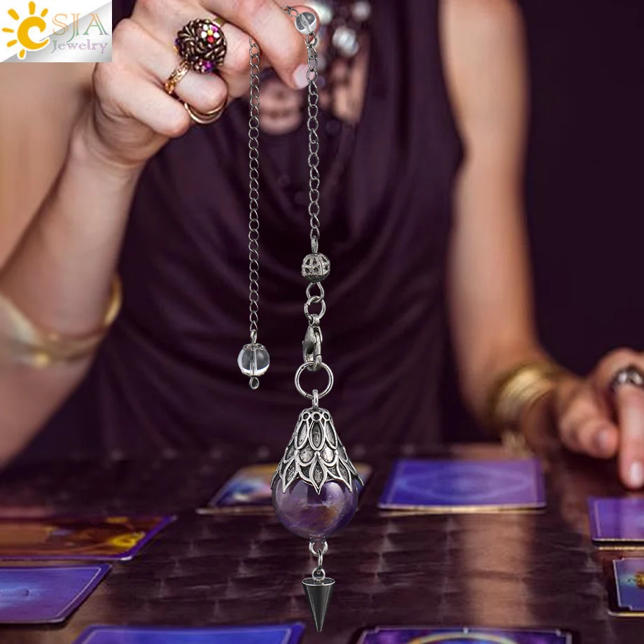 Péndulo de cuentas redondas de piedra Natural CSJA para adivinación radiestesia, colgante de cristal de roca, colgantes espirituales de Reiki H655