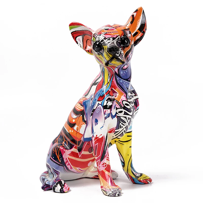 

Sculptures And Figurines Animal Statue For Decoration Living Room Desk Table Ornaments For Home Decor Cute Graffiti Chihuahua