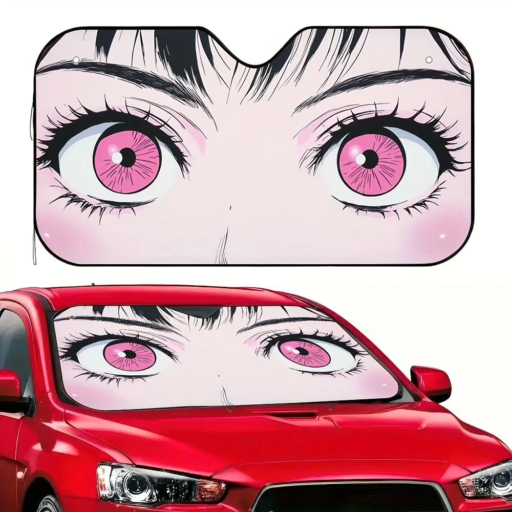 1pc Anime Big Eyes Print Car Sunshade – Stylish & Efficient, Includes 4 Suction Cups, Foldable For Easy Storage, Keeps Your Car