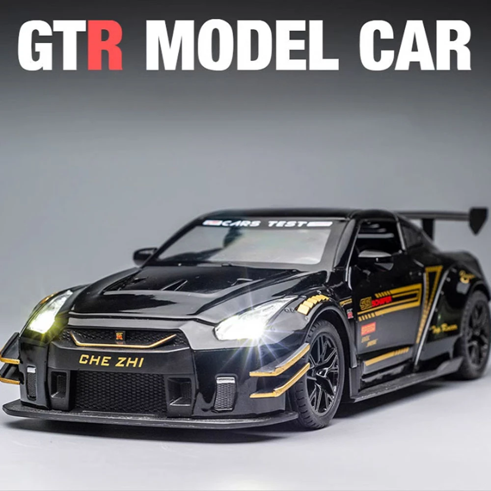 

1:24 NISSIN GTR модель автомобиля игрушечный литой под давлением сплав спортивный автомобиль двери открытый звук свет отступить миниатюрные автомобили декоративные праздничные подарки