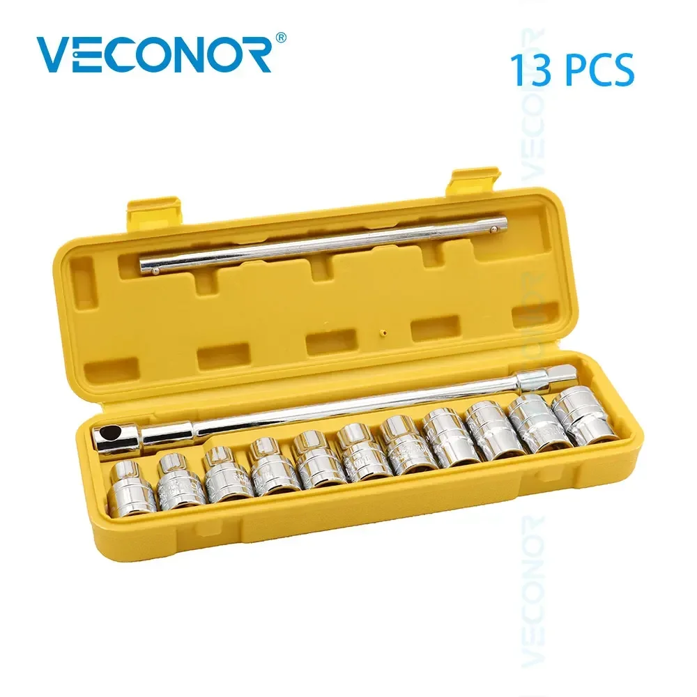 

13Pcs Sockets Set of 1/2" Square Drive 6-Points Tools with Extension Bar Household Universal Repair Tool