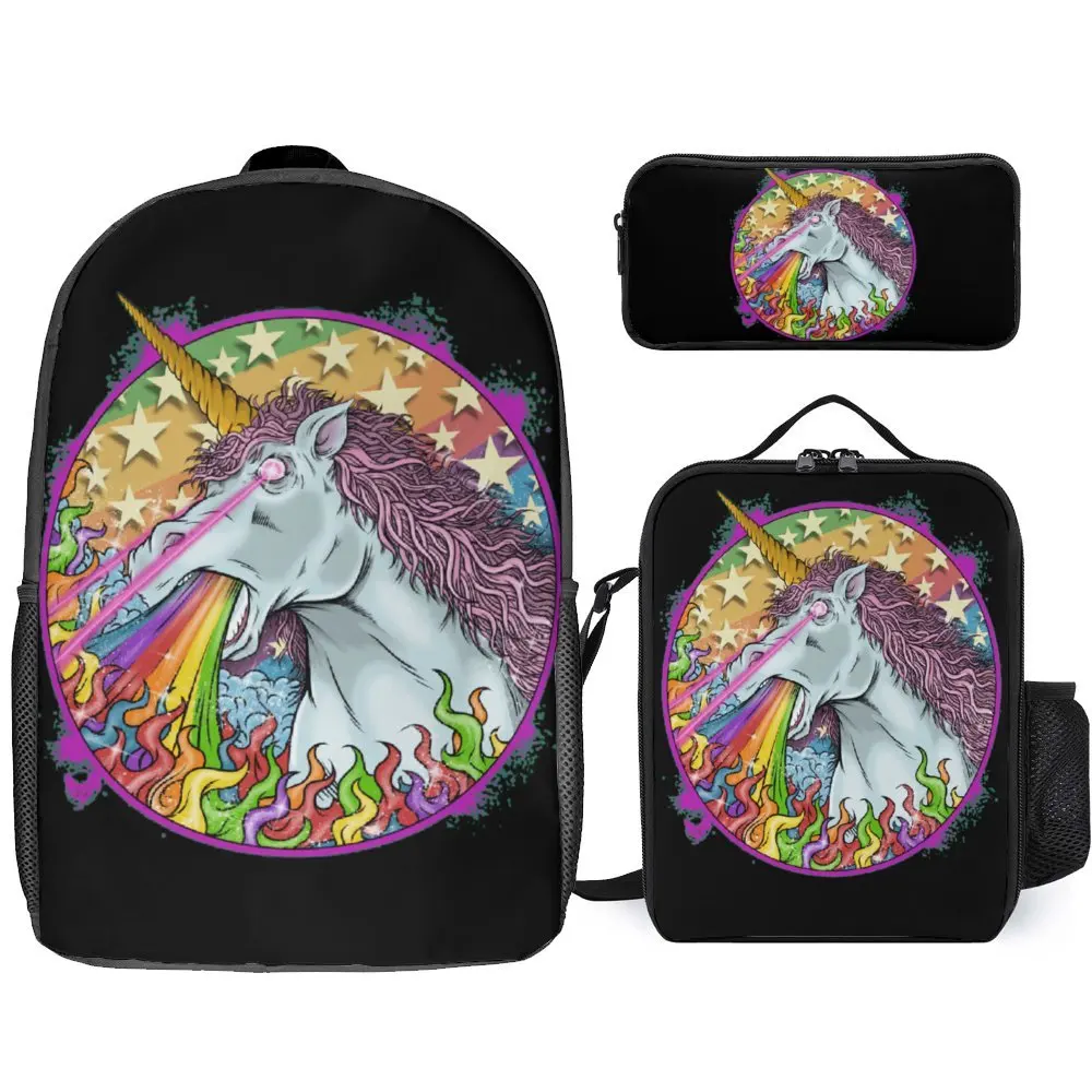 3 in 1 Set 17 Zoll Rucksack Lunch Bag Stift Tasche Diver tidos de el Unicornio Einhorn langlebige Neuheit gemütliche Sommercamps Lunch Tote