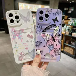 Butterfly Flowers Card Holder Bag Phone Case For iPhone 16E 16 15 14 13 12 Mini 11 Pro XS Max X SE2 SE2022 16 15 Plus Soft Cover