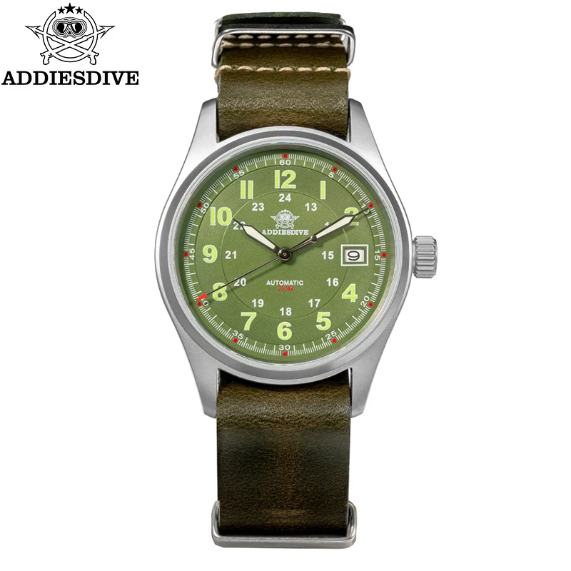 ADDIESDIVE NEW Green Dial Men\'s Automatic Mechanical Watch 200M Waterproof Luminous Stainless Steel Watches AD2048 reloj hombre