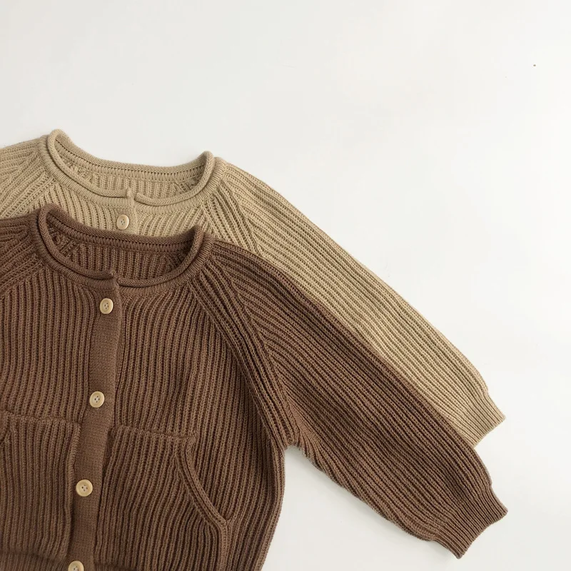 2024 Spring New Children Long Sleeve Vintage Sweater Coat Baby Boy Girl Ribbed Knitted Cardigan Toddler Kids Loose Casual Jacket