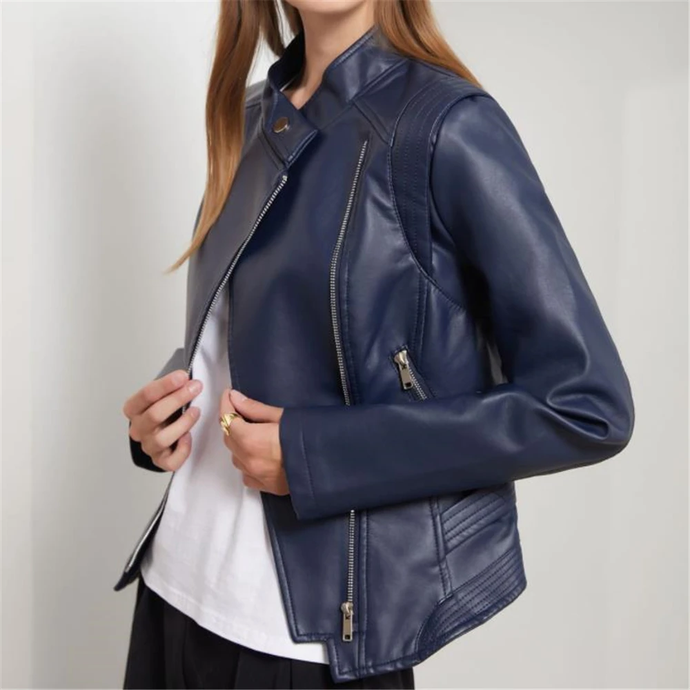 Faux Soft Leather Motorcycle Zipper Jacket for Women Slim Biker Coats Female Streetwear Turndown Collar Autumn PU Outerwear 3XL