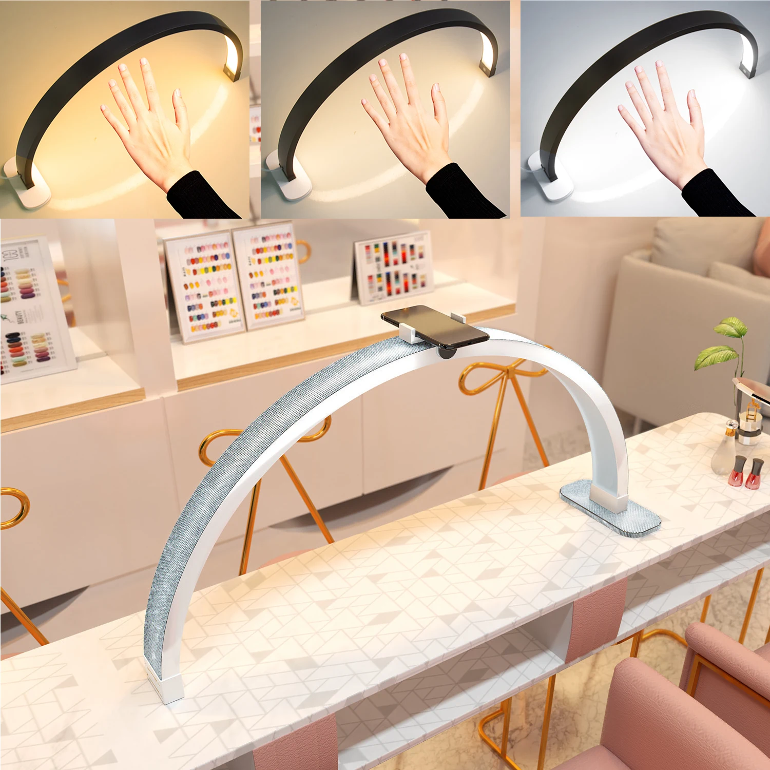 Fosoto 30 بوصة 45 واط مسمار الجدول مصباح مع حلقة الماس مانيكير لمبة مكتب LED نصف القمر ضوء ل رسومات أظافر الوشم صالون رمش