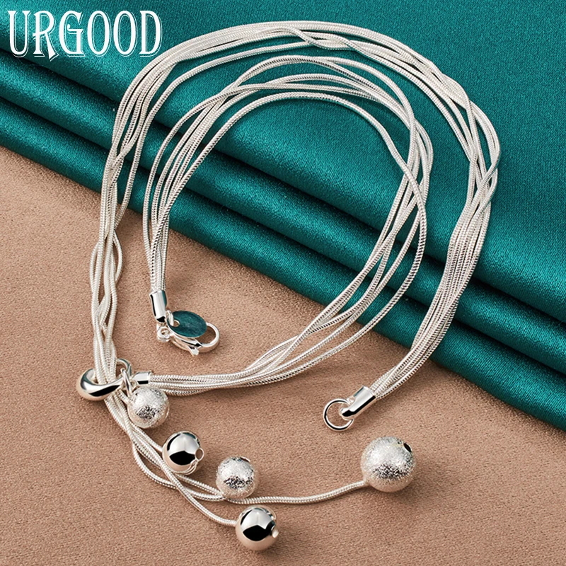 

925 Sterling Silver Five Snake Chain Beads Necklace For Women Party Engagement Wedding Fashion Jewelry