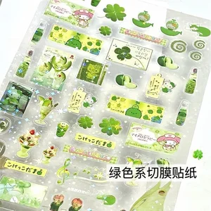 Steve 4 peças conjunto trevo de quatro folhas verde transparente estrela glitter filme corte adesivos Jouranl Deco adesivos 12 principais vendas conjunto lantejoula verde - №1